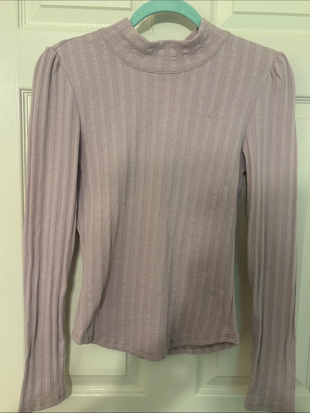 Free People Lilac Ribbed Mock Neck Long Sleeve Top Open Tie Back